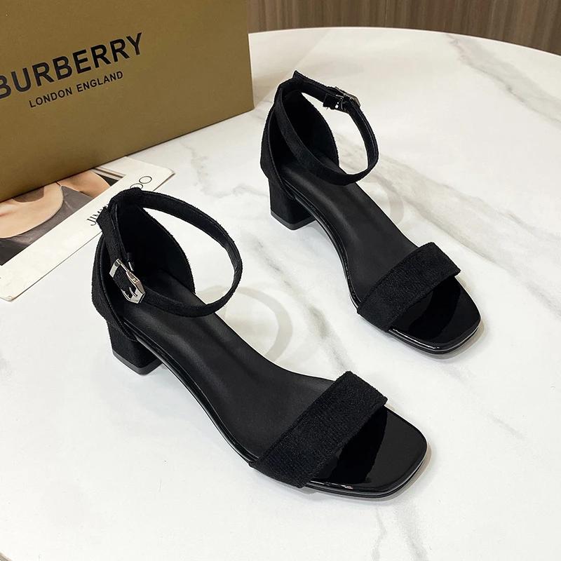 Women's 2025 Summer Fashion Sandals Medium High Heel Outdoor Sandalias Elegant Wedding Shoes Bridal Buckle Strap