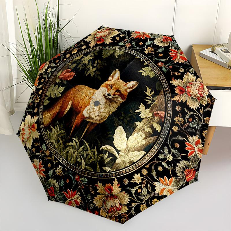 

Fox, FloralThemed Automatic Opening and Closing umbrella 8 Ribs, Suitable for Leisure and Going Out, Outdoor Accessory, Gothic Style, Fash
