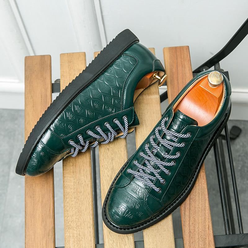 

39-47 Casual Sports Shoes Men PU Flat Heel Outdoor Lightweight and Comfortable Walking Shoes Lace Up Business Formal Shoes 47 зелёный
