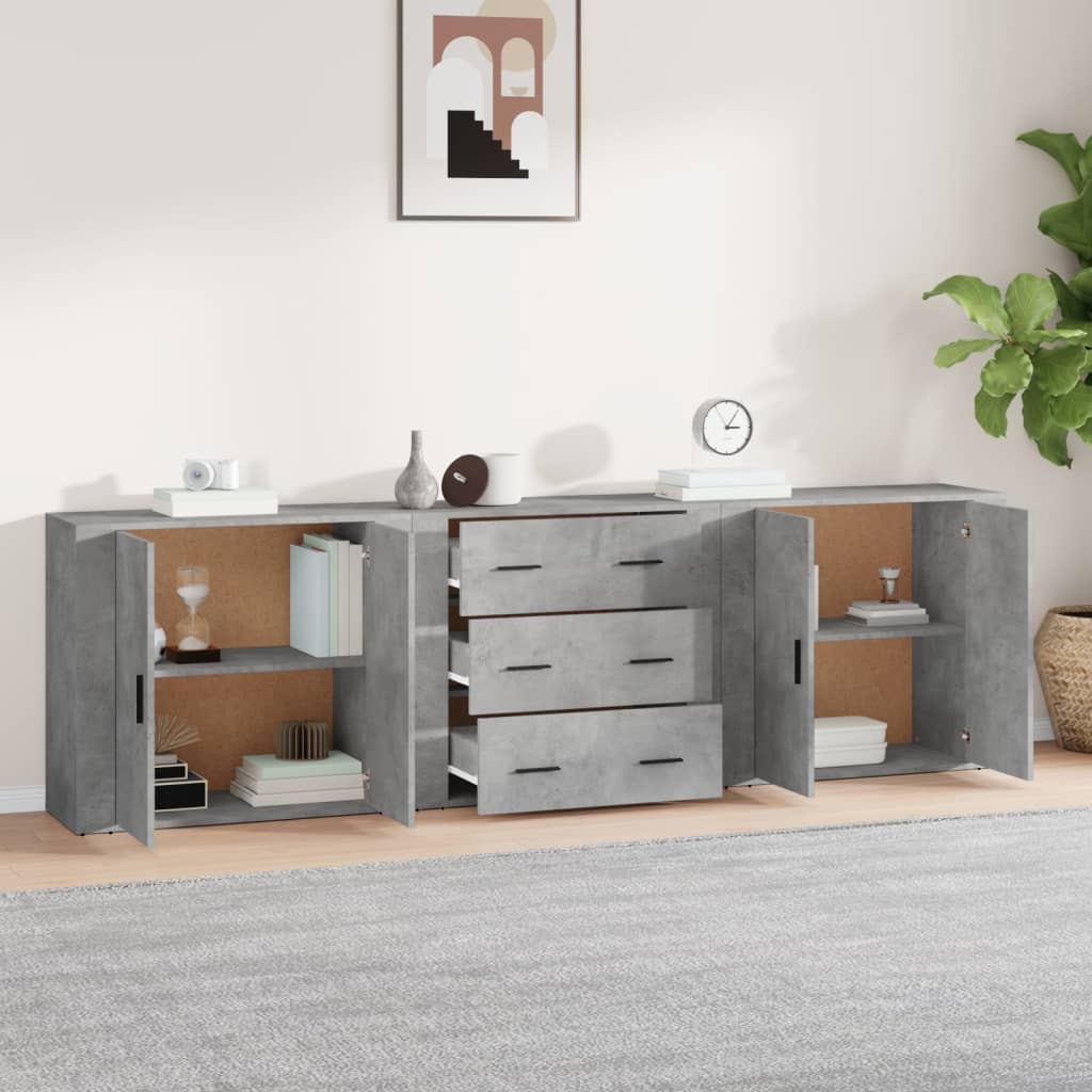 Sideboards 3 pcs Concrete Grey Particleboard