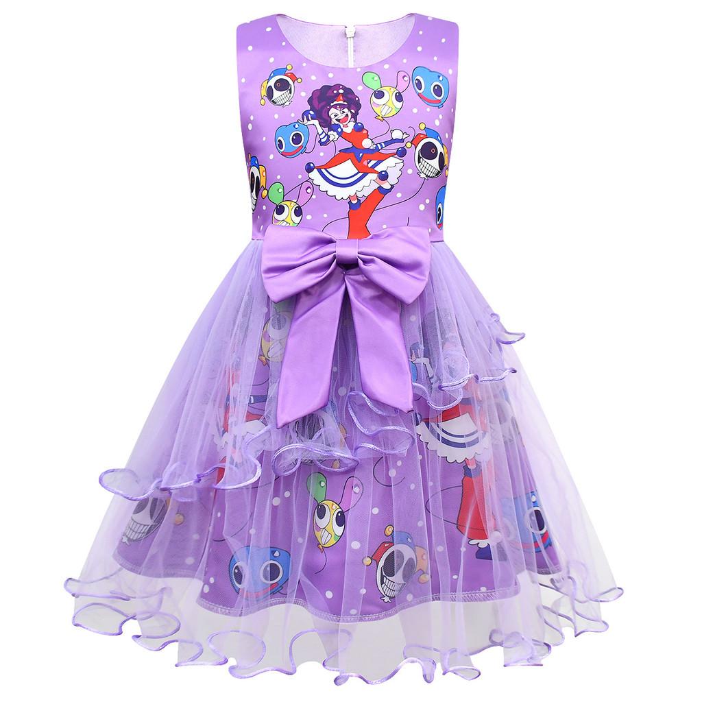 83146 Kids Girls Lily Lovebraids Clown Print Bow Mesh Princess Dress