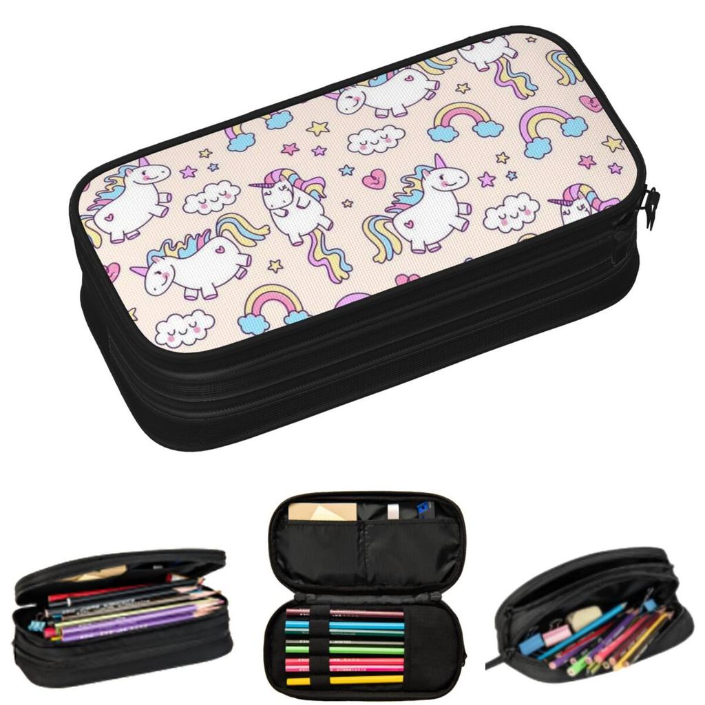 Cartoon Colorful Unicorn Pattern Pencil Cases for Student Gifts Pen Box Pencil Bag Big Capacity Pencil Pouch