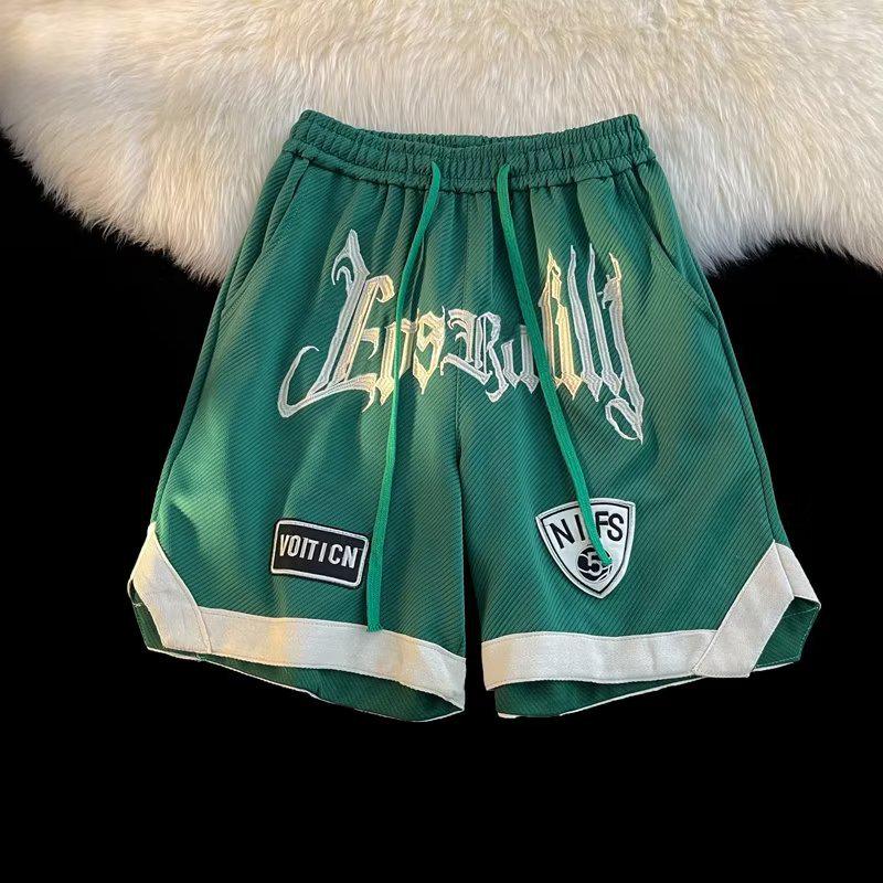 Herrsommar Hip-Hop Kontrastfärg Basketshorts med Broderade Bokstäver