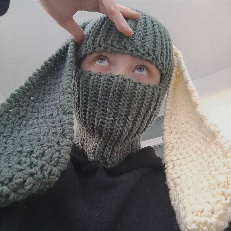 Crochet Halloween Party Funny Style Parent-child Horn Hat Ski Mask Woolen Hat