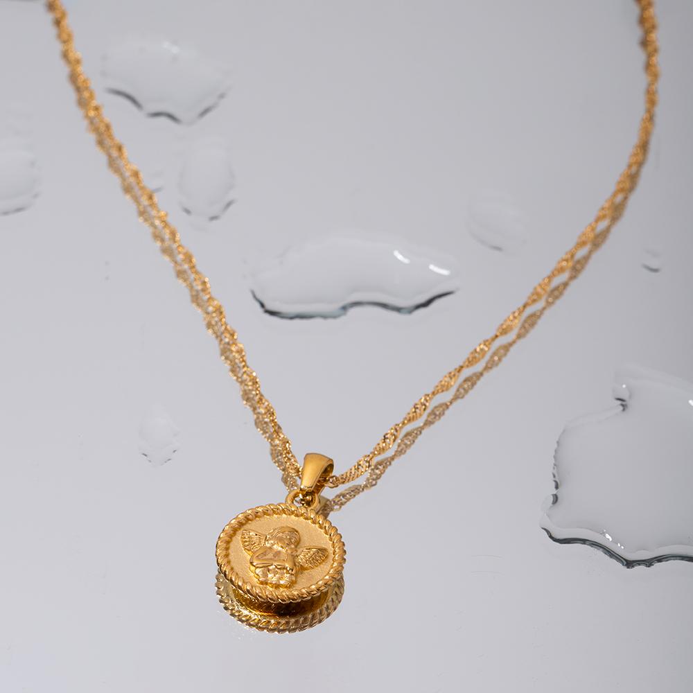 Süße Engelsanhänger Halskette für Damen Vergoldete Edelstahl Halskette Wellenkette Schmuck Zubehör