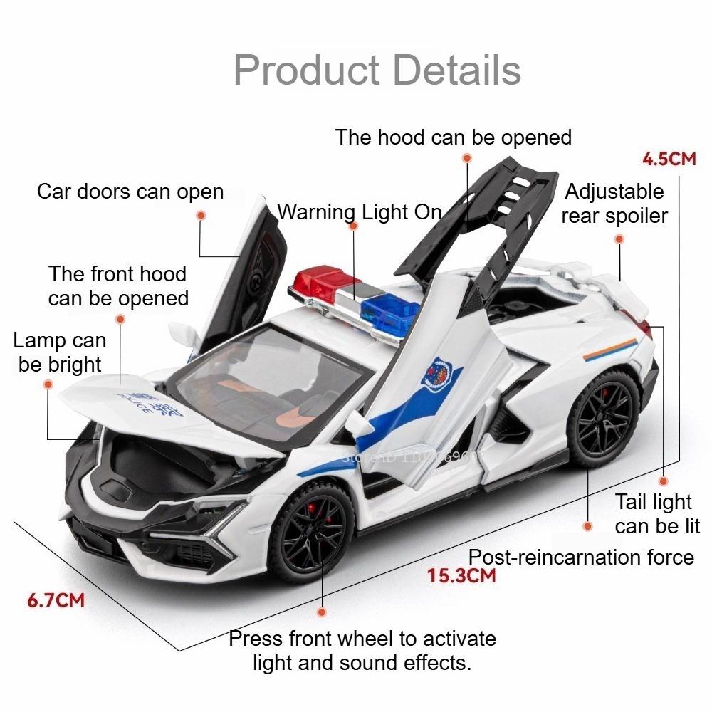 1:32 Revuelto SVJ63 Model Sports Car Toys Alloy Diecast Miniature Police Cars Sound Light Doors Opened Pull Back Toy Supercars
