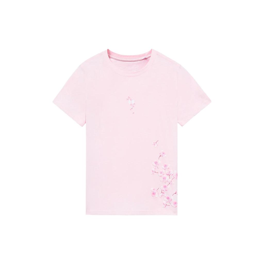 Li Ning Sakura Serie Casual Ademend Sakura Print Korte Mouw T-Shirt Dames Tops Roze AHSS914-2