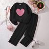 Girls' Big Kids 2-Piece Outfit Set Heart Print Long Sleeve Sweatshirt with Casual Wide Leg Pants Trendy Fall Winter Wear