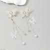 New Elegant Fairy Chiffon Buterfly Tassel Earrings For Women Fashion Imitation Pearl Dangle Drop Earrings Party Wedding Jewelry Gifts