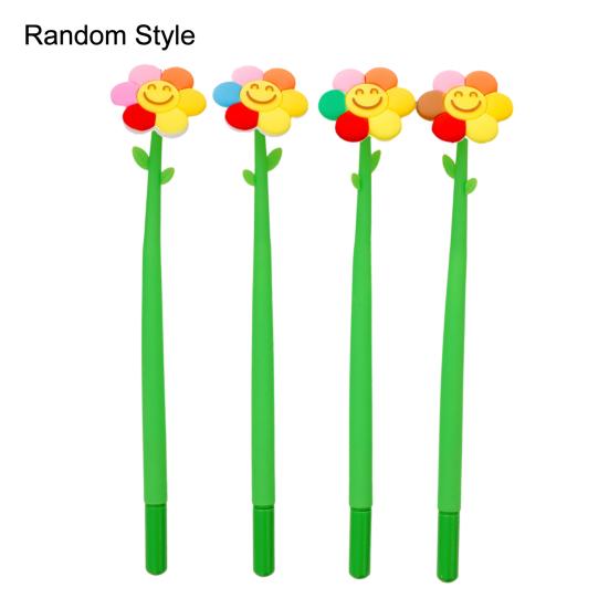 2Pcs Sunflower Gel Pen with Soft Silicone Grip Cute Smile Face