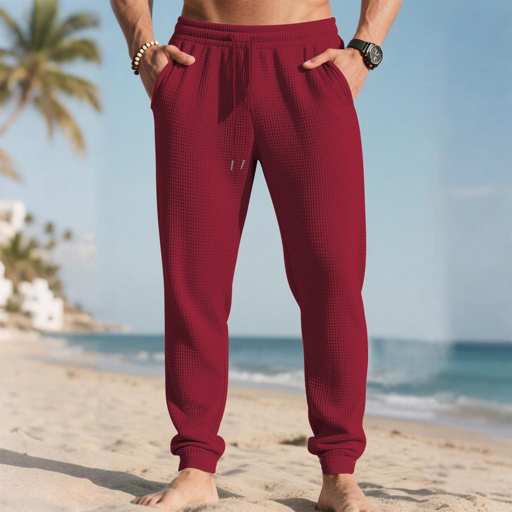 Men's Long Pants, Elastic Waist Drawstring, Lightweight, Slim Fit, With Pockets, Comfortable And Breathable Linen Long Pants
