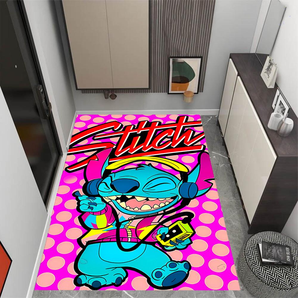 Stitch Stars Fantasy Artwork Disney Cartoon Theme Anti-Slip Rug - Polyester, Home Decor, Suitable for Bedrooms, Living Rooms, Doorways, and Studios