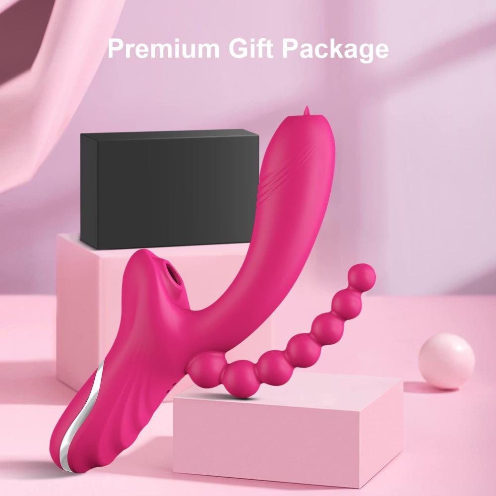 Dual-Ended Vibrating Dildo with Clitoral Suction & Licking, Intense Massage, Adult Toy for Women