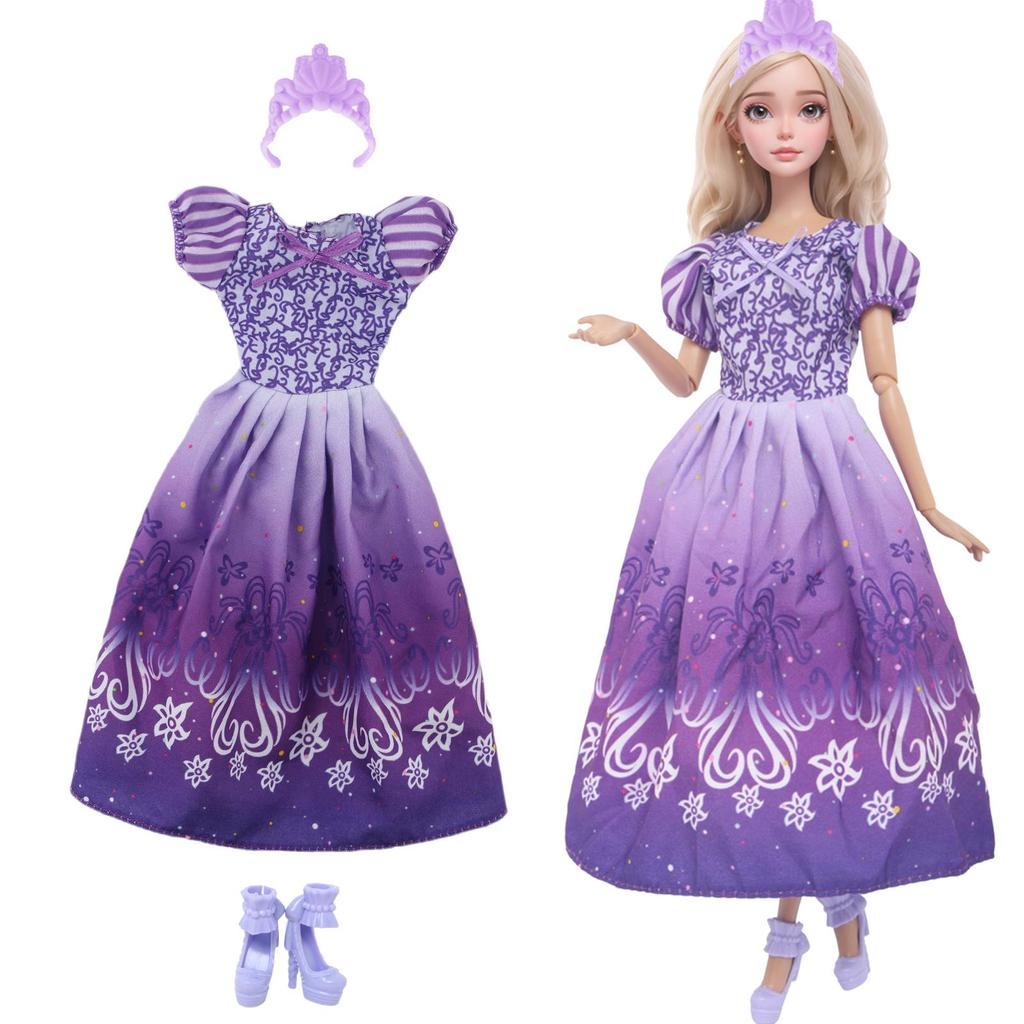 Fashion Doll Dress and Accessories for 30cm Doll 11.5'' Girl Doll Mini Gown with Cute Crown Handbag Shoes Boots Kids Toy Gift