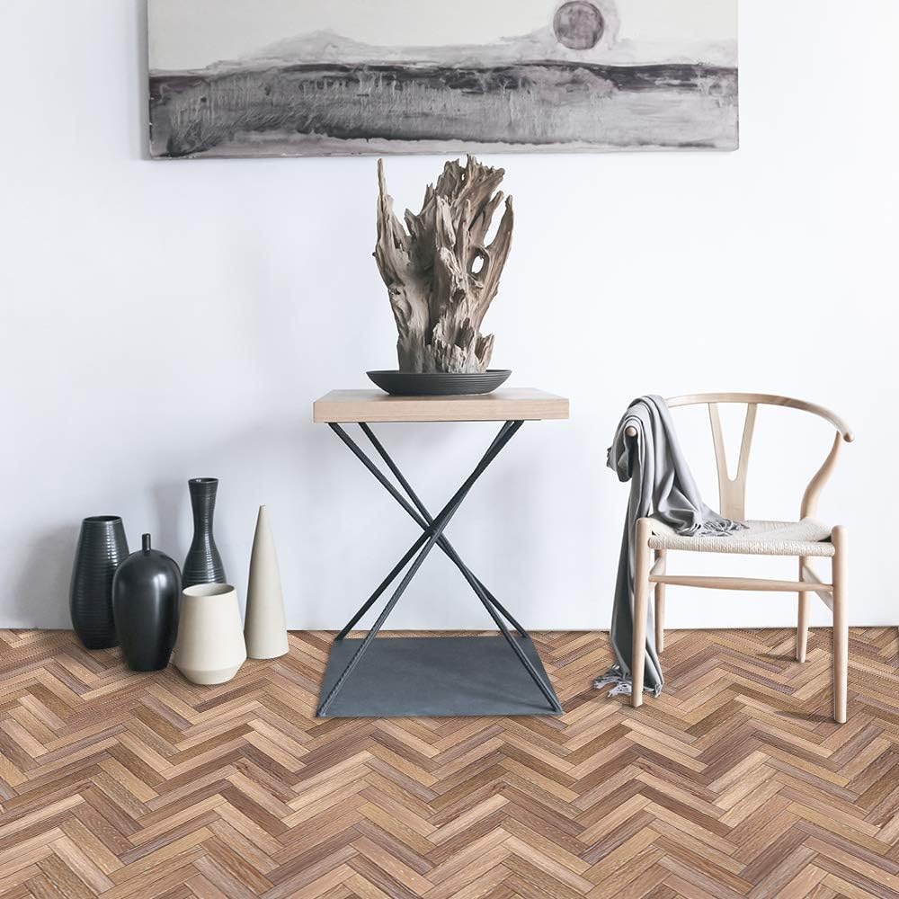 Wood Grain Peel and Stick Vinly Floor Wall Sticker, Non-Slip Tiles Transfer Sticker Roll for Floor Wall, Herringbone, 7.87x118inch
