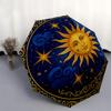 Golden Sun & Stars Circular Wall Art DecorUmbrella, Portable 3-Fold Compact Umbrella for Men & Women Gift
