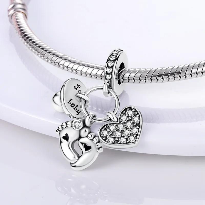Charms Platapacifier Footprint Heart-Shaped Beads Fit Originalbracelets Charms For Women Jewelry Diy Making Gifts