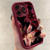 High-End Dark-Themed Wine Red Phone Case For iPhone 17 16 15 14 13 12 11 Pro Max Plus Air With Water Droplet Lily Pattern Cover