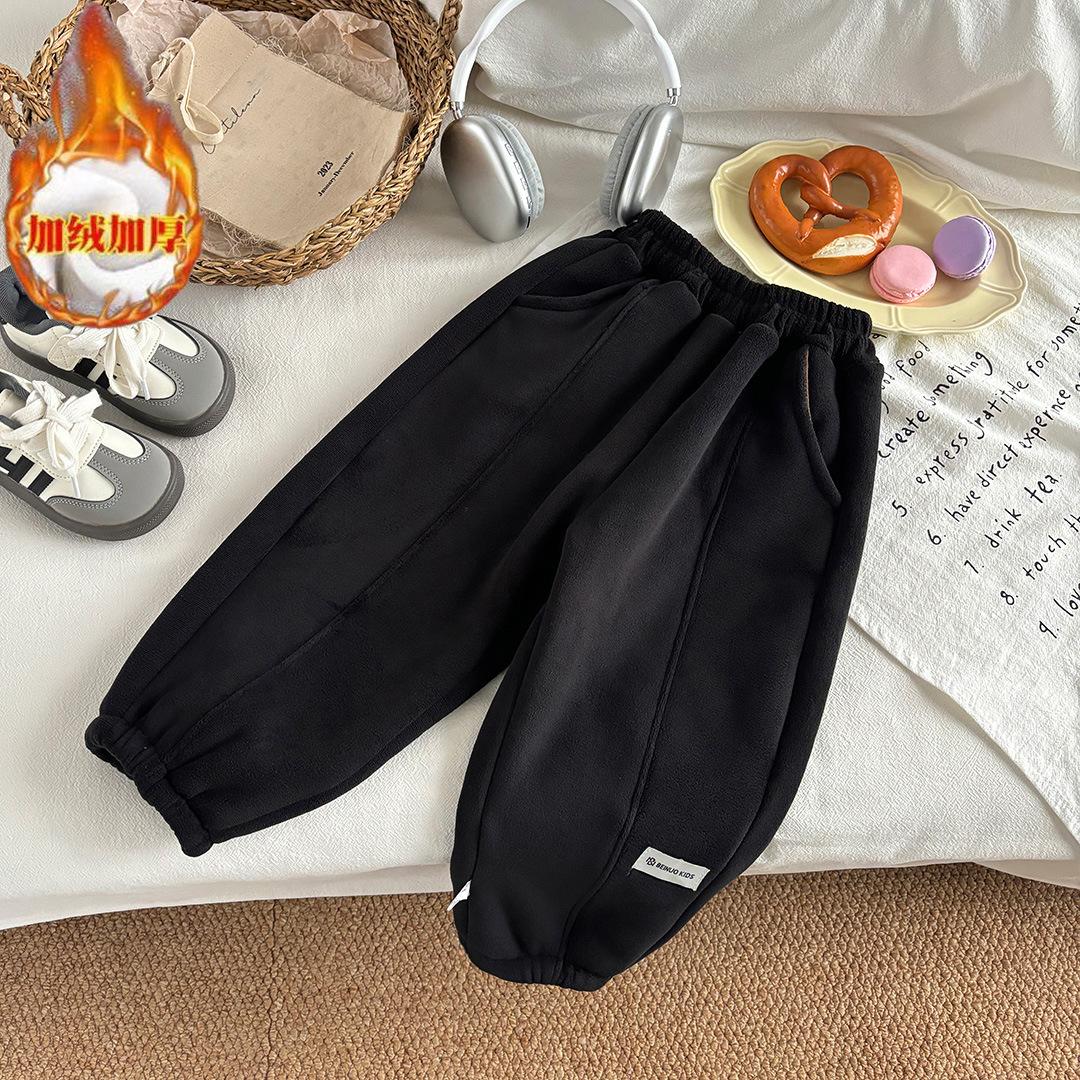 

Детские утепленные брюки Зимние утепленные спортивные штаны для мальчиков и девочек Теплые брюки Осенние детские брюки на манжетах Повседневная одежда 90 чёрный