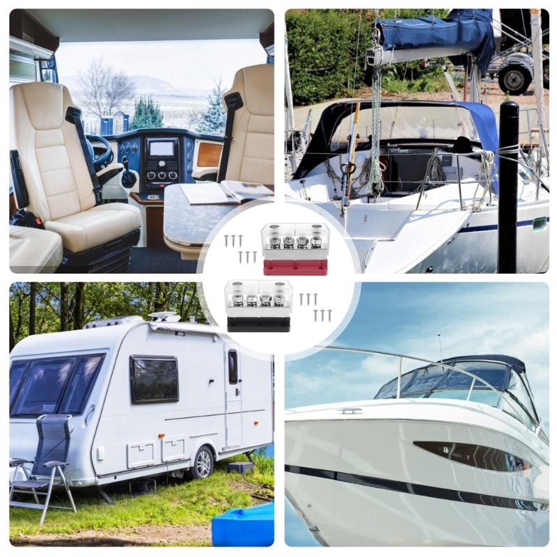 600A Power Distribution Block with Nickel Plated Copper Bus Bar and 4 Studs for Solar and Motorhomes Heavy Equipment Use