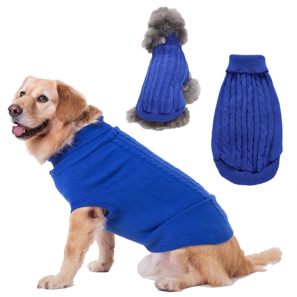 Farbenfroher Zopfstrick-Rollkragenpullover für Hunde, und Winter.