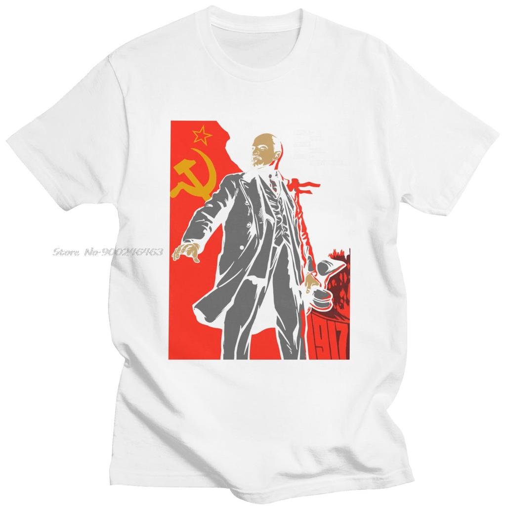 Classic Vladimir Lenin Soviet USSR CCCP T-shirt Men Short Sleeve Propaganda Tshirt Russia Communism Marxism Socialism Tee Shirt