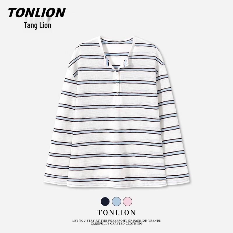 TonLion Women s Striped Henley Long Sleeve Top M