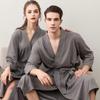 Waffle Pattern Bathrobe Couple Pajamas, Unisex Summer Three-Quarter Sleeve, Korean Style, Polyester & Absorbent.