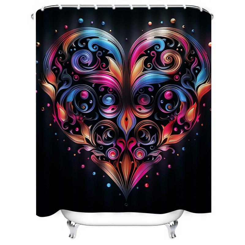 Mystical Swirl Heart Shower Curtain - Waterproof, Mildew-Resistant, Machine Washable For Boho Bathroom Decor