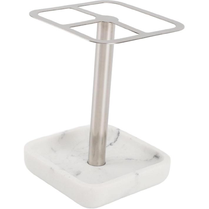 304 Stainless Steel Toothbrush Holder, Space Saving Toothpaste Storage Stand with 3 Slots for Bathroom, No Drilling Installation (Silver)