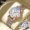 CHENXI 8838 Luxus Damen Automatische Mechanische Armbanduhren Damen Rose Leder Stahl Uhr Wasserdicht Senhoras Assistir