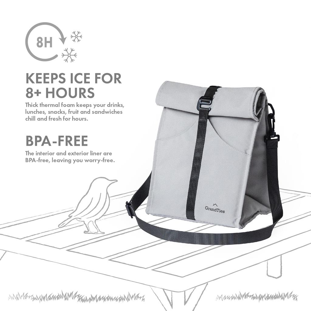 GRANDTIES Insulated Lunch Bag for Women, Men, Adults, and Teens - Roll-Top Leakproof Meal Prep Lunch Box Container, Reusable Snack Bag, Travel