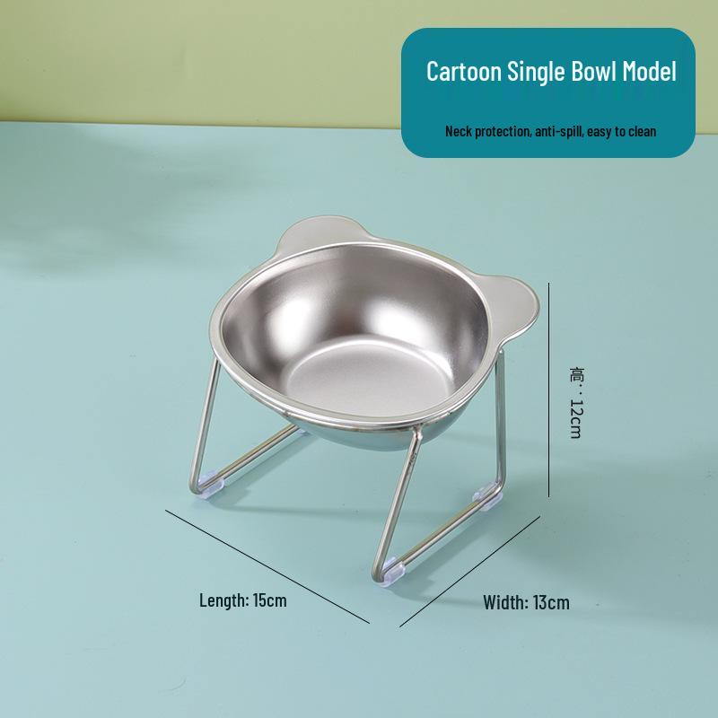 Elevated 304 Stainless Steel Pet Bowl - Cat & Dog Water/Food Dish with Neck Protection Stand