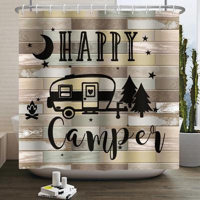 Kempingový sprchový závěs Happy Camper Přívěs Auto Rv Les Hora Stan Kempování Koupelna Sprchový závěs Vodotěsný Koupelnový závěs