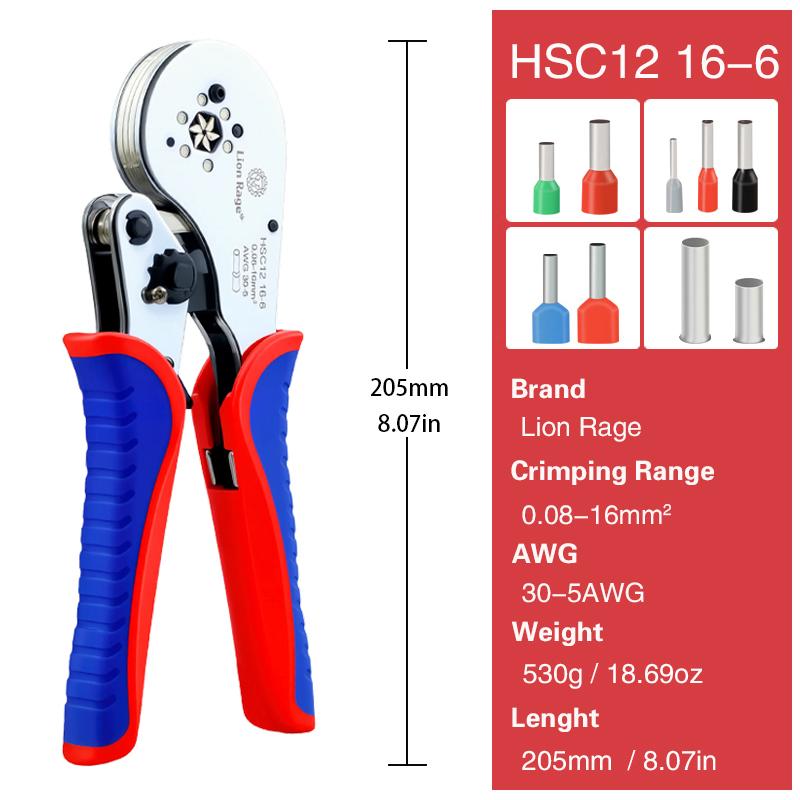 Ferrule Crimping Tool HSC12 16-6 Tubular Terminal Mini Pliers For Large Size Terminals Electrical Clamps 0.08-16mm²/30-5AWG