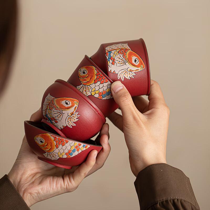 National Tide Forbidden City Red Ceramic Tea Cup Gift Set