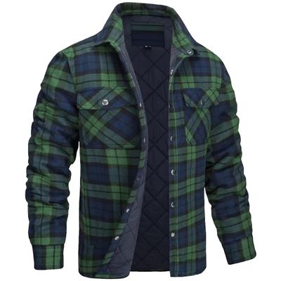 Men Spring Coat Lapel Long Sleeve Plaid Print Soft Contrast Color Keep Warm Cardigan Plus Size Men Shirt Coat for Daily Wear