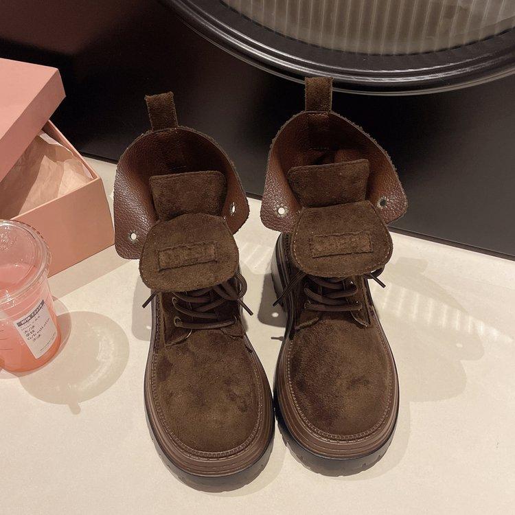 Cowhide version Martin boots women's 2025 new autumn British versatile and thin thick soles increase height small short boots women