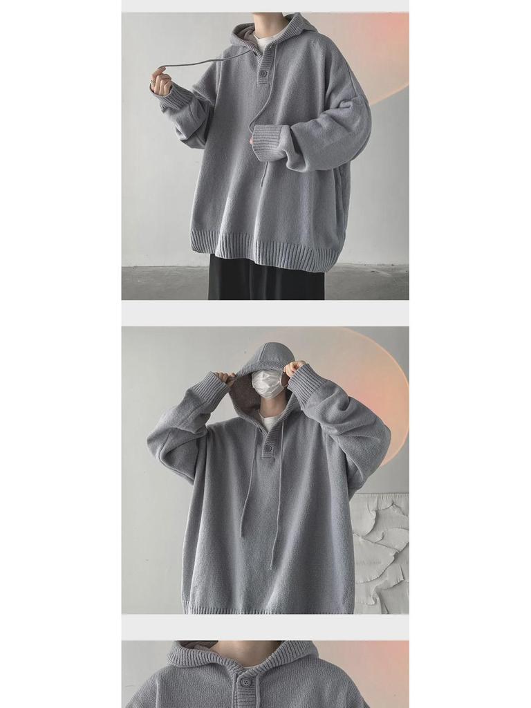 Men's Retro Hooded Turtleneck Sweater - Autumn/Winter Loose Knit Cardigan Jacket