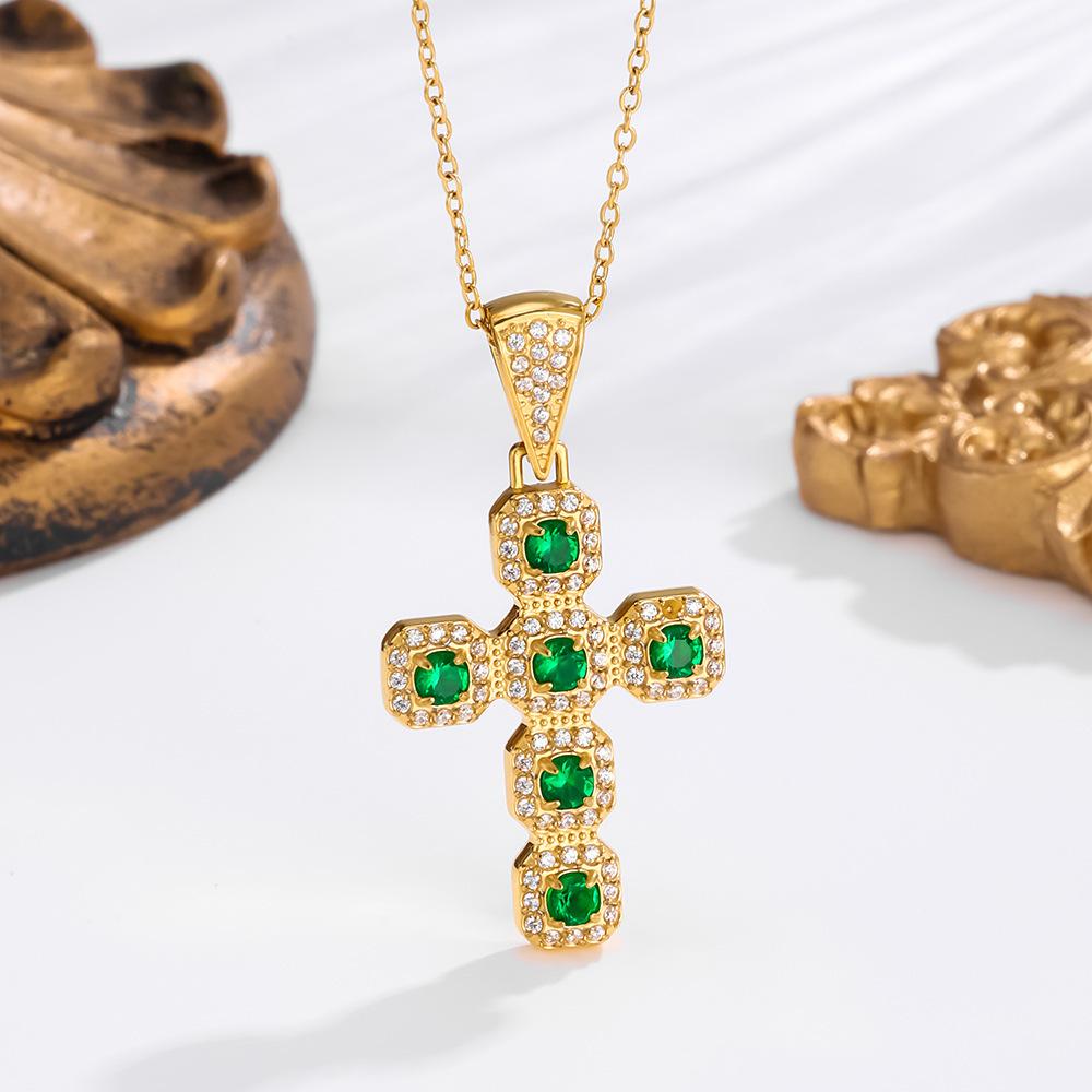 2026 Stone Cross Necklace Fashion Light Luxury Necklace Jewelry Premium Jewelry Full Diamond Men's Necklace