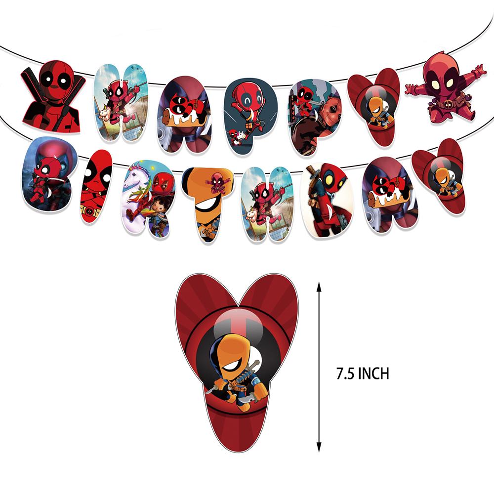 32Pcs Deadpool Theme Party Supplies Includes Banner Balloons Cupcake Toppers