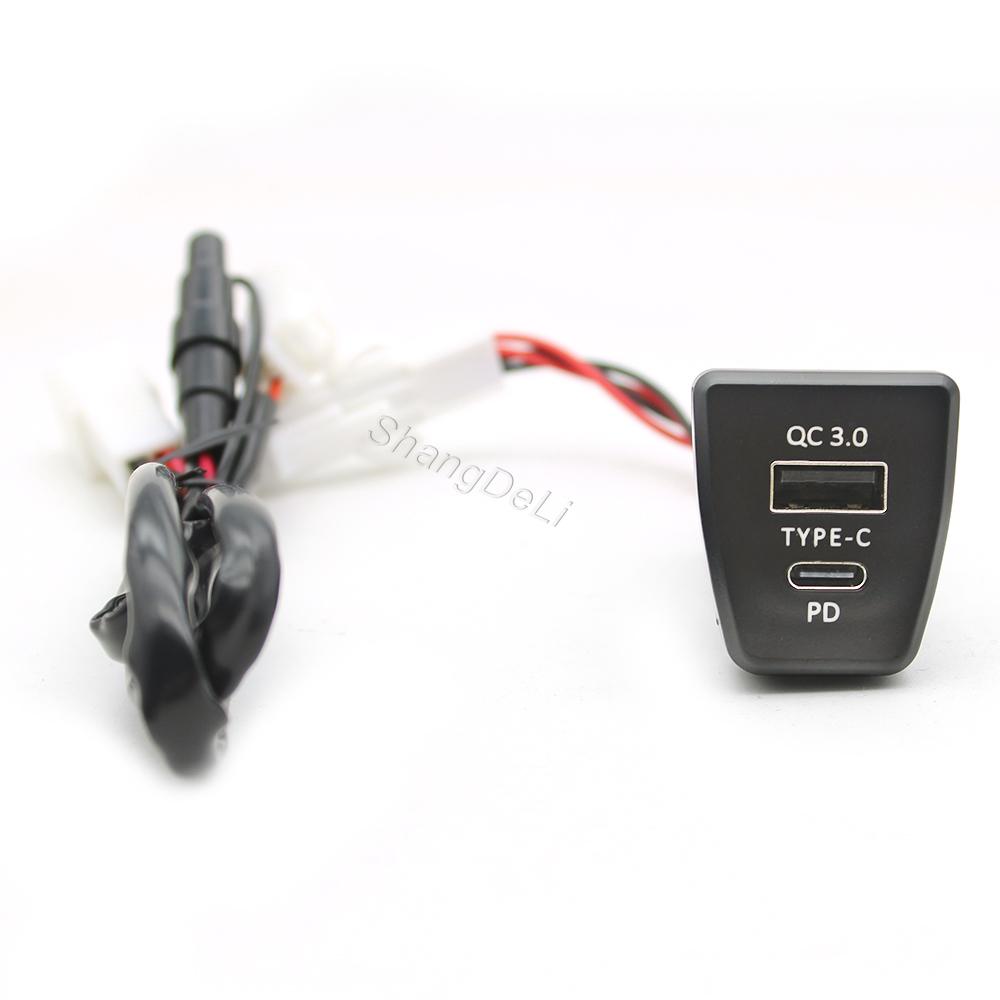 Car Charger TYPE-C PD QC3.0 USB Dual Socket Phone Charger Interface Adapter For Toyota RAV4 Rav4 XA50 2019 2020