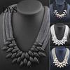 Multi-layer Bib Necklace Braided Alloy Leaf Pendant Statement Choker for Party Chain