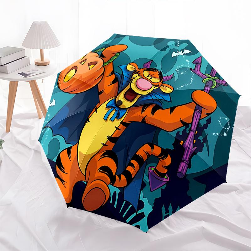 Tigger, Halloween Automatic Opening and Closing Umbrella, Compact Travel Umbrella, Lightweight and Portable, Suitable for Beach Commuting Bu