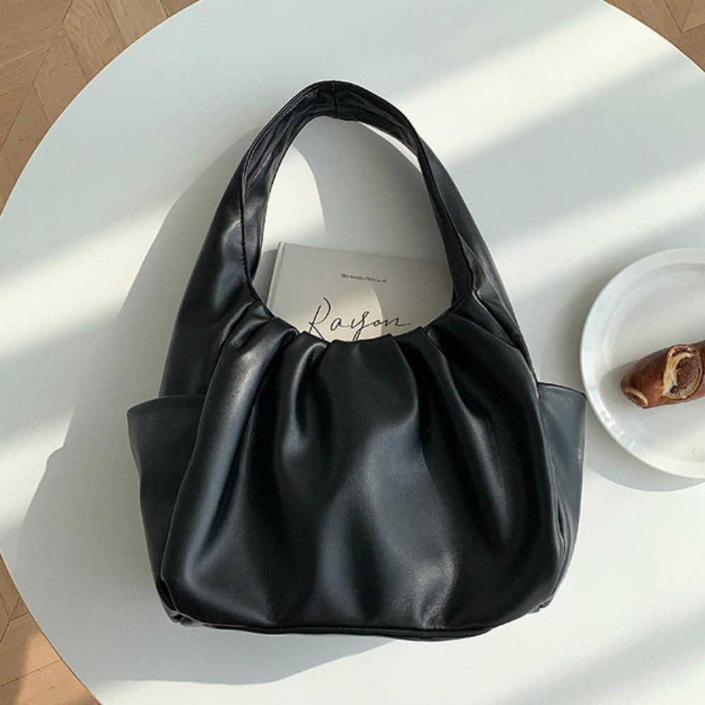 Korean Style Pleated Handbag Underarm Bag PU Leather Underarm Bag Croissant Cloud Bag  Shopping