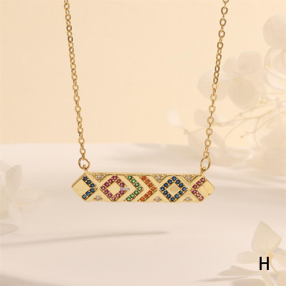 Colorful T-Shaped Zircon Pendant Necklace with Star Clavicle Chain for Women