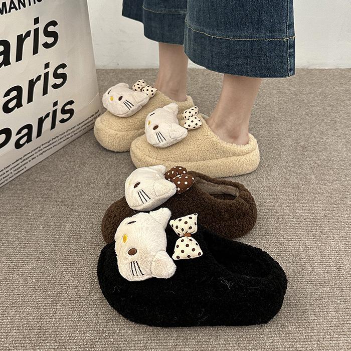 Thick-soled fluffy slippers women's shoes 2025 autumn and winter new cute outer wear warm fluffy bag head slippers tide