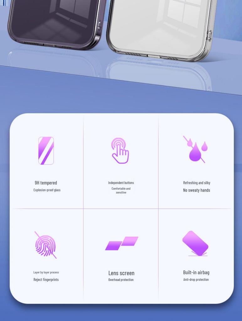 Transparent Glass Case for iPhone 17, 16 Pro Max, 15, 14 - Soft Edge, Drop-Proof Protective Cover