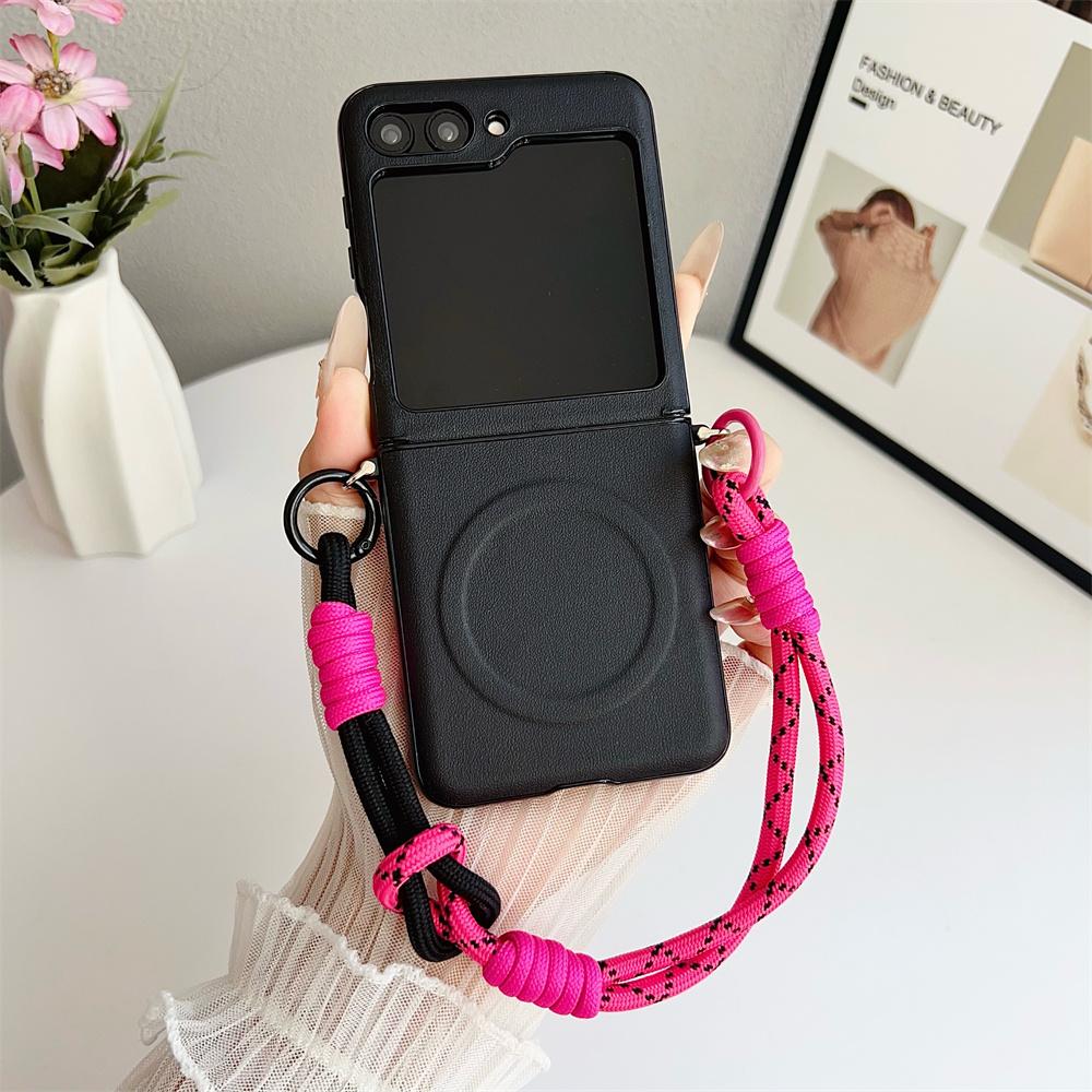 For Magsafe Magnetic Wrist Strap Phone Case for Samsung Galaxy Z Flip 7 FE 6 5 4 3 5G Flip7 Flip6 Flip5 Hinge Protection Cover