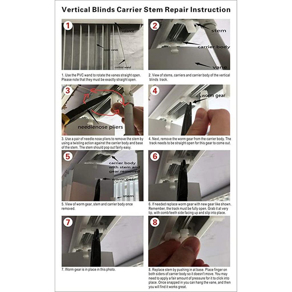 Pack of 10 Vertical Blind Repair Tabs White Stems for Easy Window Blind Fixing